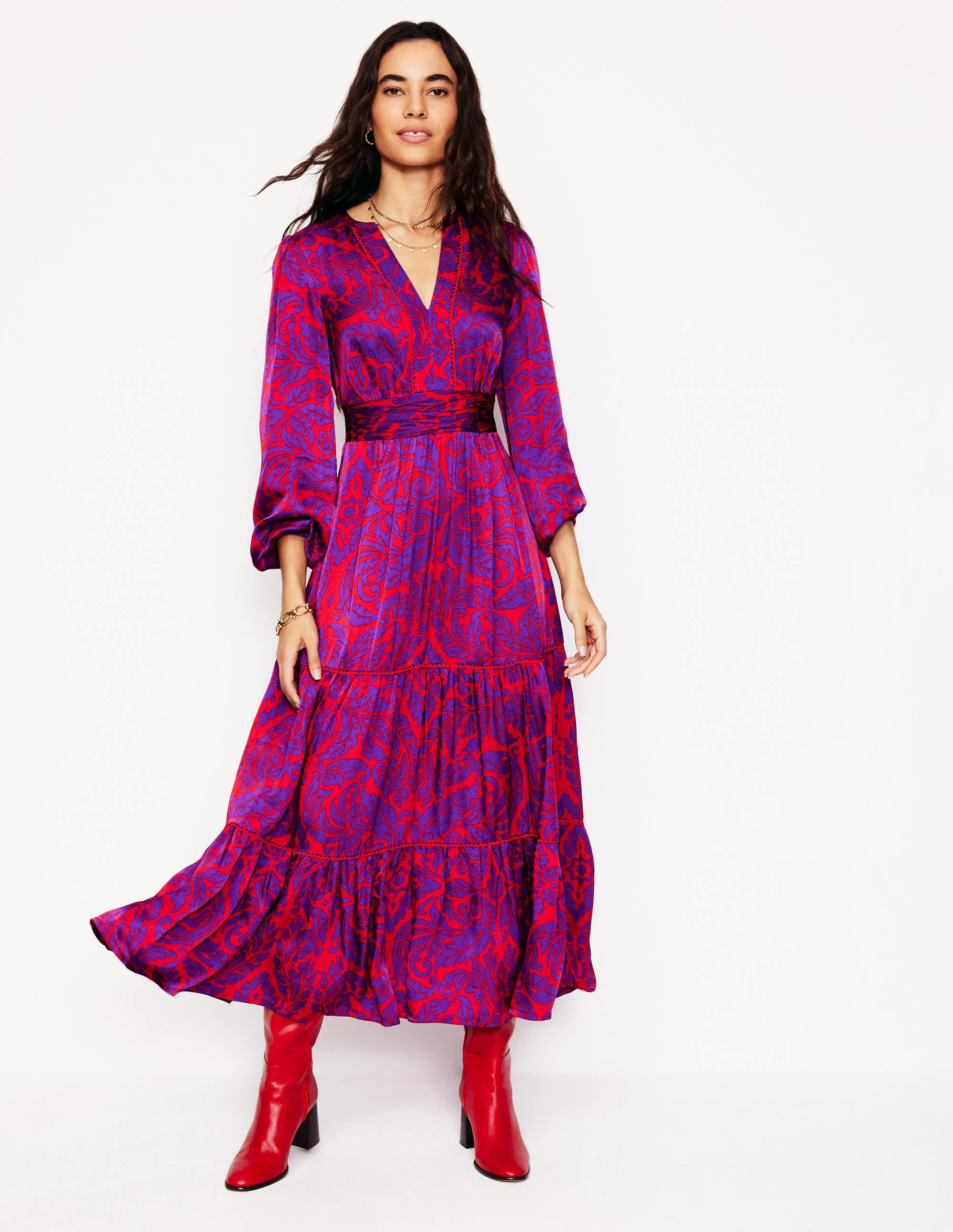 Pippa Satin Maxi Dress-Amethyst, Elaborate Leaf | Boden (US)
