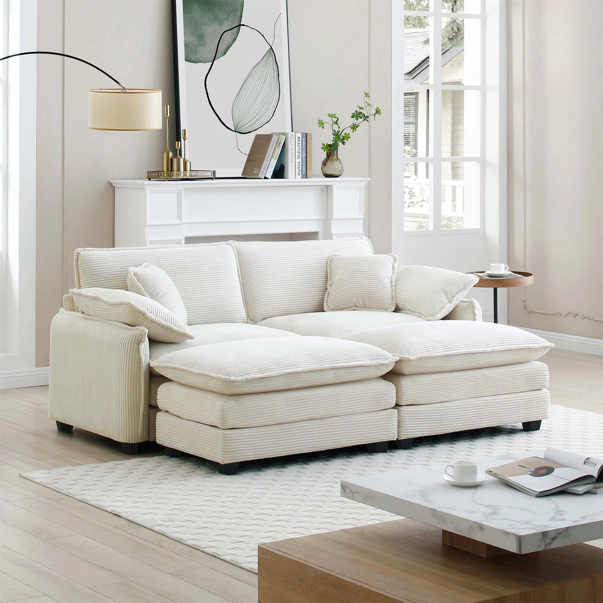 Two-Seater Theater Sofa With 2 Footrest,2-Seater Sofa With Ottoman For Small Living Spaces,Cordur... | Wayfair North America