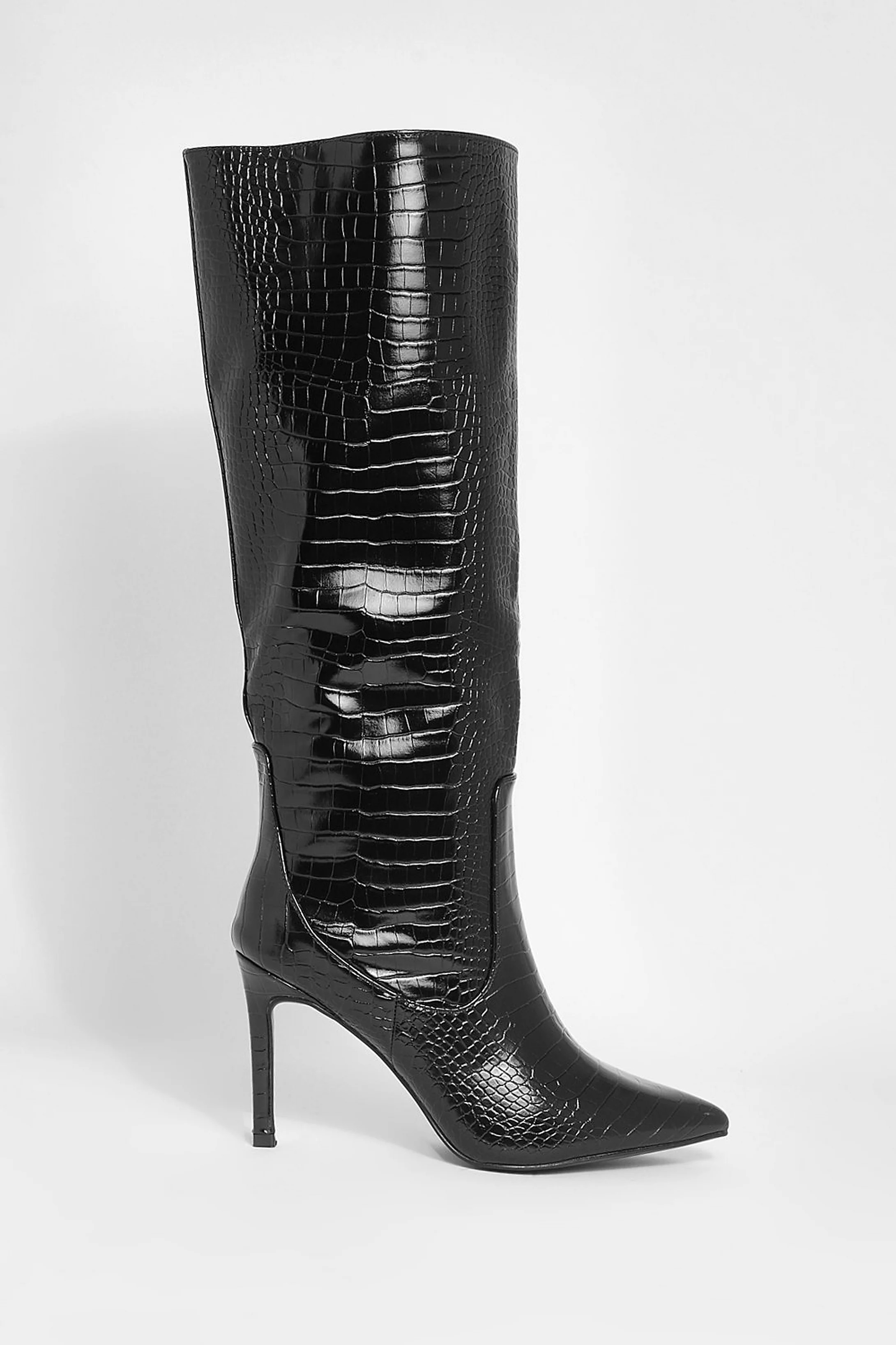 Croc Pointed Toe Knee High Boot | Boohoo.com (US & CA)