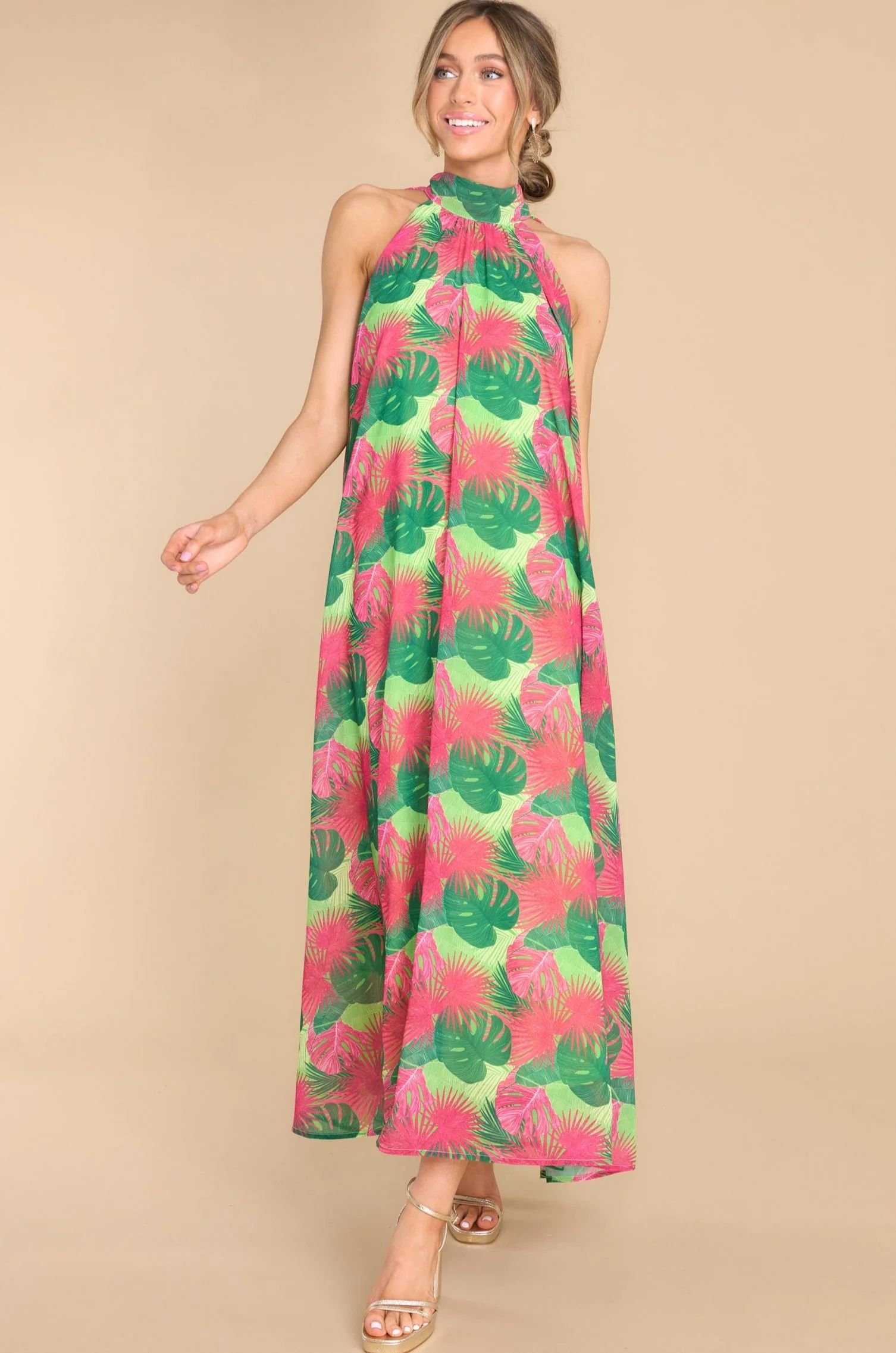 Find Me In Paradise Pink Multi Print Maxi Dress | Red Dress 