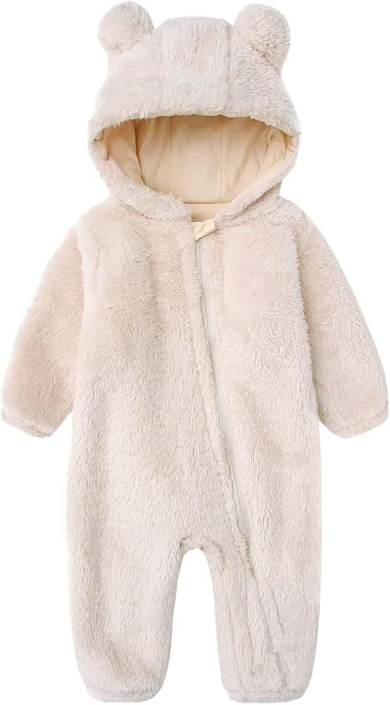 Newborn Winter Romper Fleece Hooded Jumpsuit Snowsuit Warm Outfits Zipper Outwear for Infant | Amazon (US)