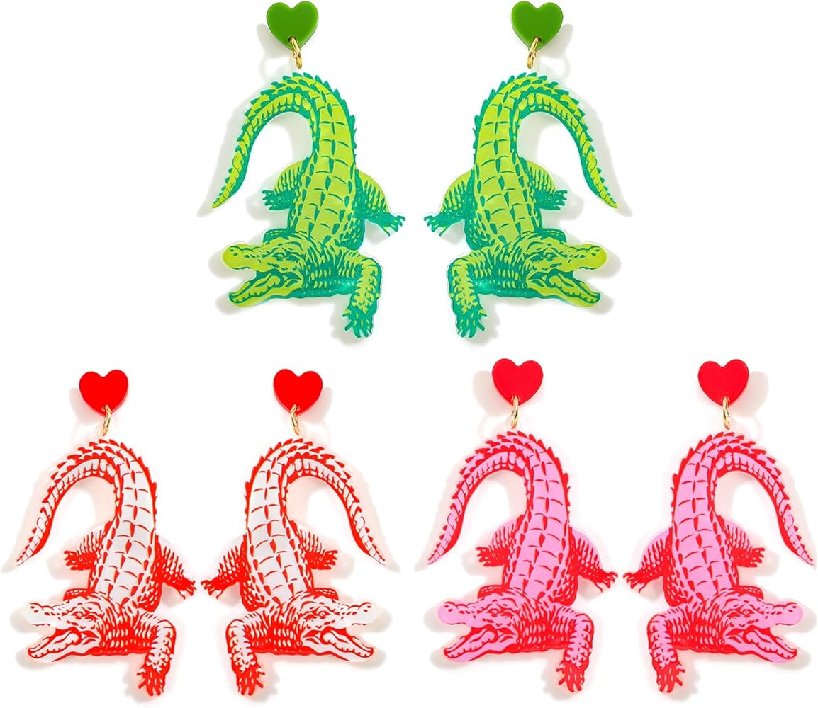 3 Pairs of Acrylic Animal Earrings Set for Women, Fun Amphibian Reptile Alligator Hedgehog Dangle... | Amazon (US)