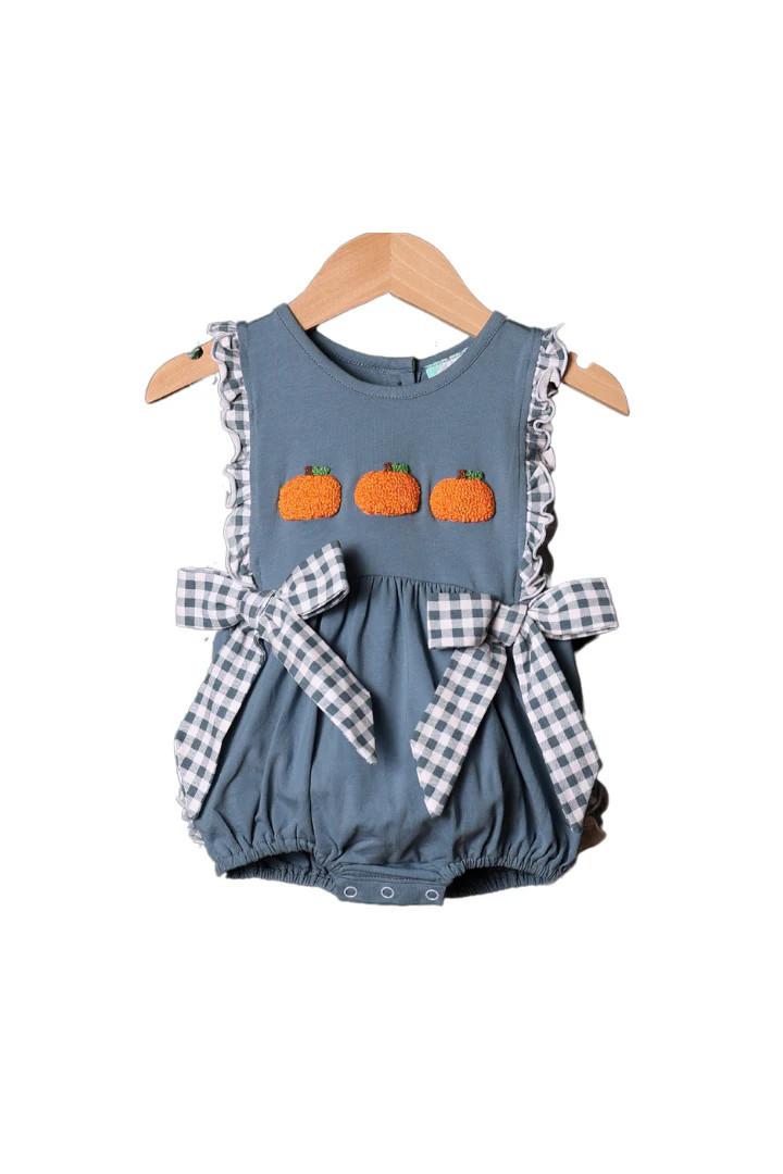 French Knot Pumpkin Stone Gingham BOW Bubble | The Smocked Flamingo
