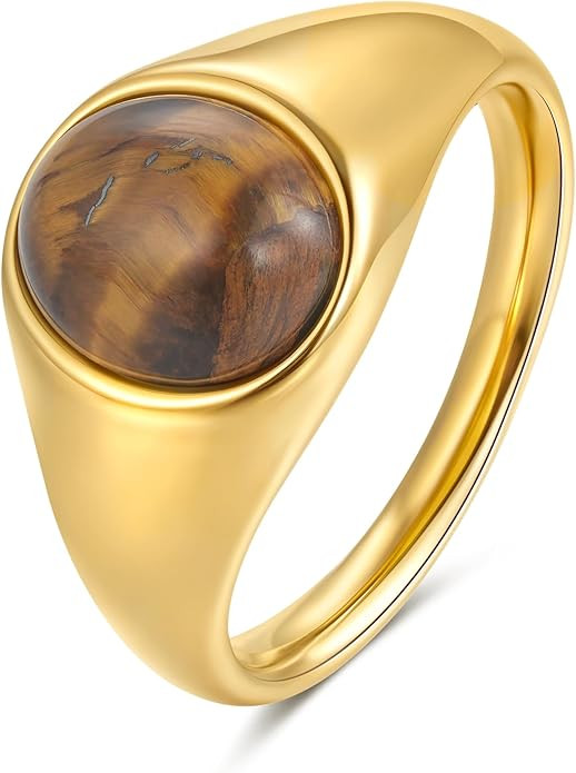 Gold Signet Rings for Women Non Tarnish Gold Rings, Waterproof Gemstones Statement Ring, 18K Gold... | Amazon (US)