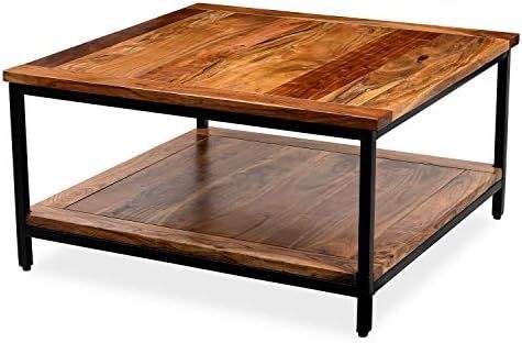 Artesia Square Wooden Cofee Table with Metalic Frame for Indoor or Outdoor Usage, 32 Inch, 2Tire ... | Amazon (US)