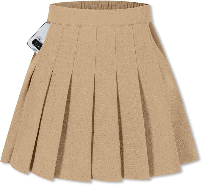SANGTREE Girls Women's Pleated Skirt, Elastic Waist Uniform Skirt Plus Size, 2 Years - US 4XL | Amazon (US)