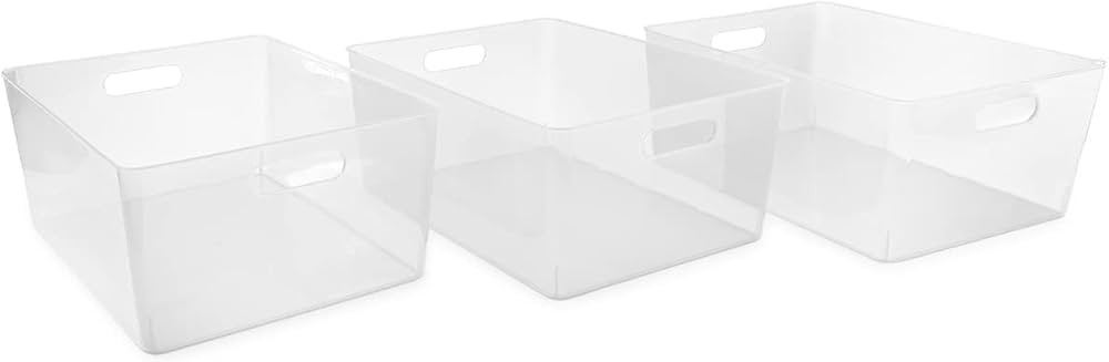 Isaac Jacobs 3-Pack XL Clear Storage Bin (13.9” x 10.6” x 5.75”) Set w/Cut-Out Handles, Pla... | Amazon (US)