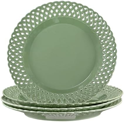 Graceful Basketweave Wide Rim 12 inch Dinner Plates, Extra Large Round Platter Scallop Serving Tr... | Amazon (US)