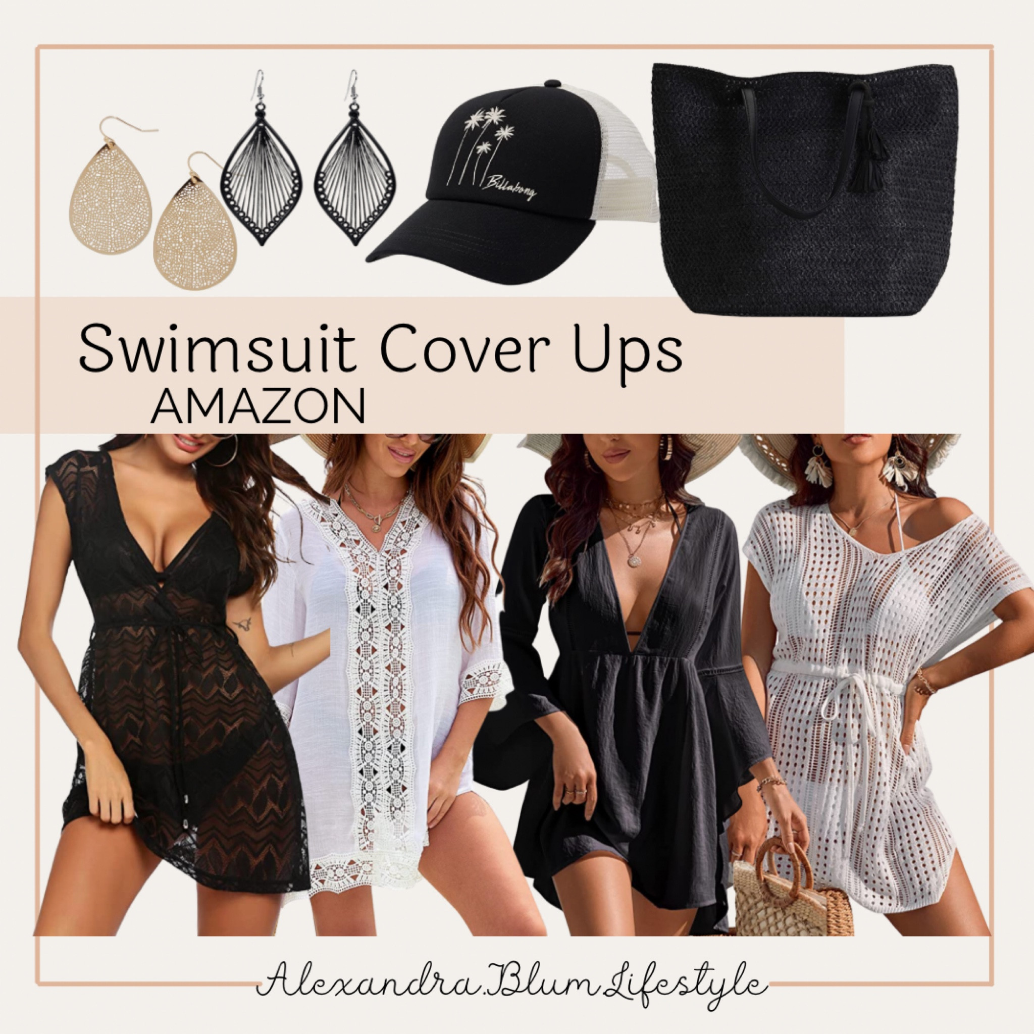 Swimsuit cover ups for beach vacation outfits! Woven tote bag, tucker baseball hat, and dangle earrings! 

#LTKtravel #LTKswim #LTKunder100