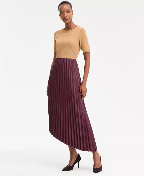 Women's Pleated Faux-Leather Asymmetrical Skirt, Macy's Exclusive | Macy's