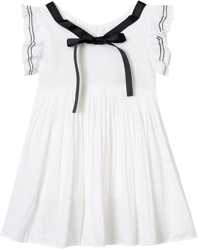 Mud Kingdom Toddler Little Girls Dress Flutter Sleeve Bow tie School Uniform Casual Summer | Amazon (US)