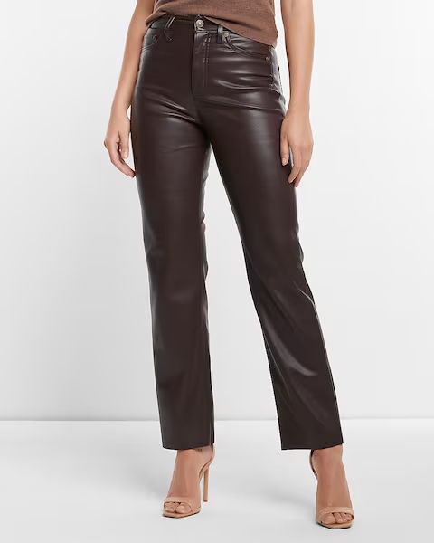 Super High Waisted Faux Leather Modern Straight Pant | Express