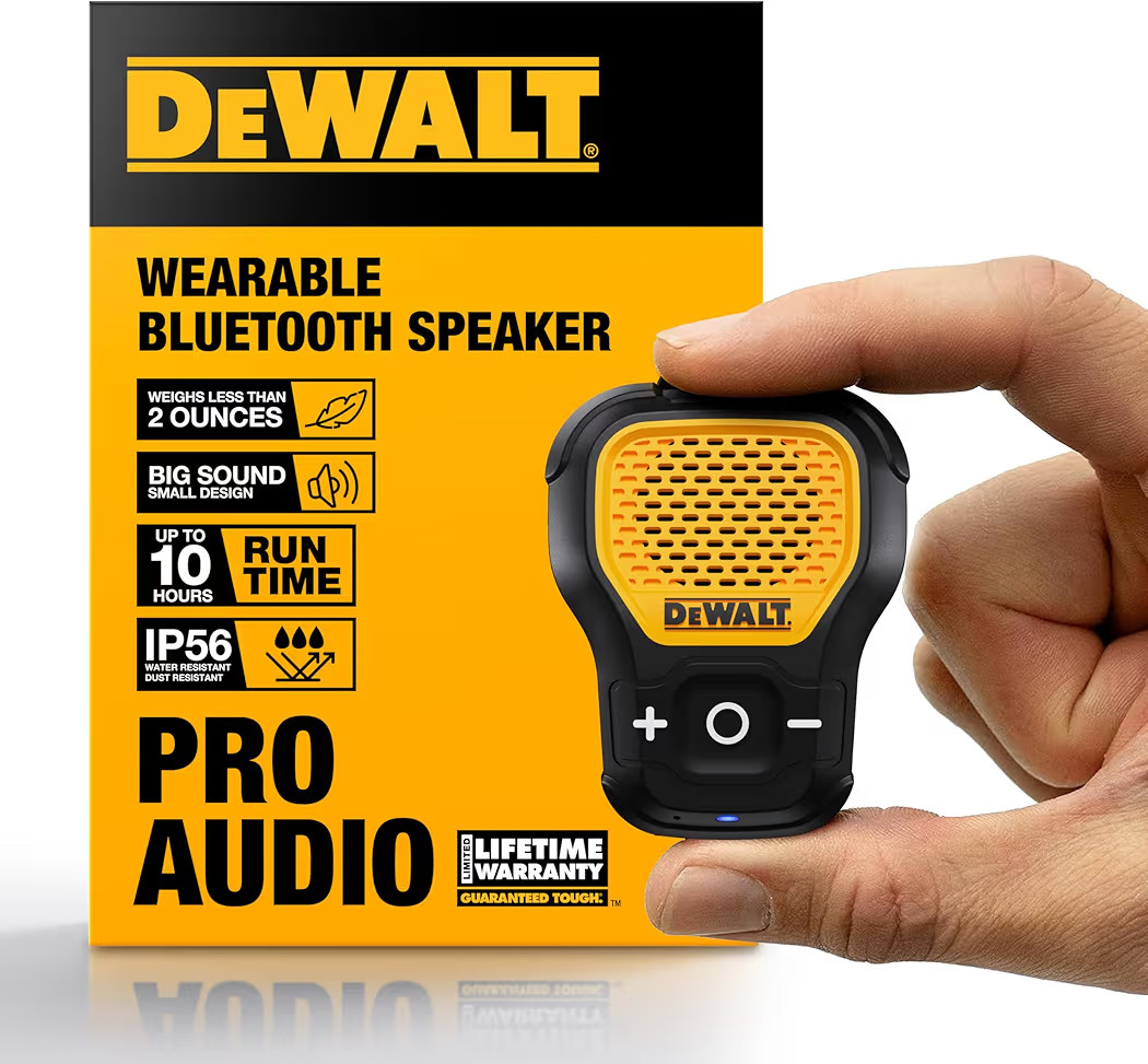 DEWALT Wearable Bluetooth Speaker (Updated Version), Clip-On Wireless Jobsite Pro Water-Resistant... | Amazon (US)