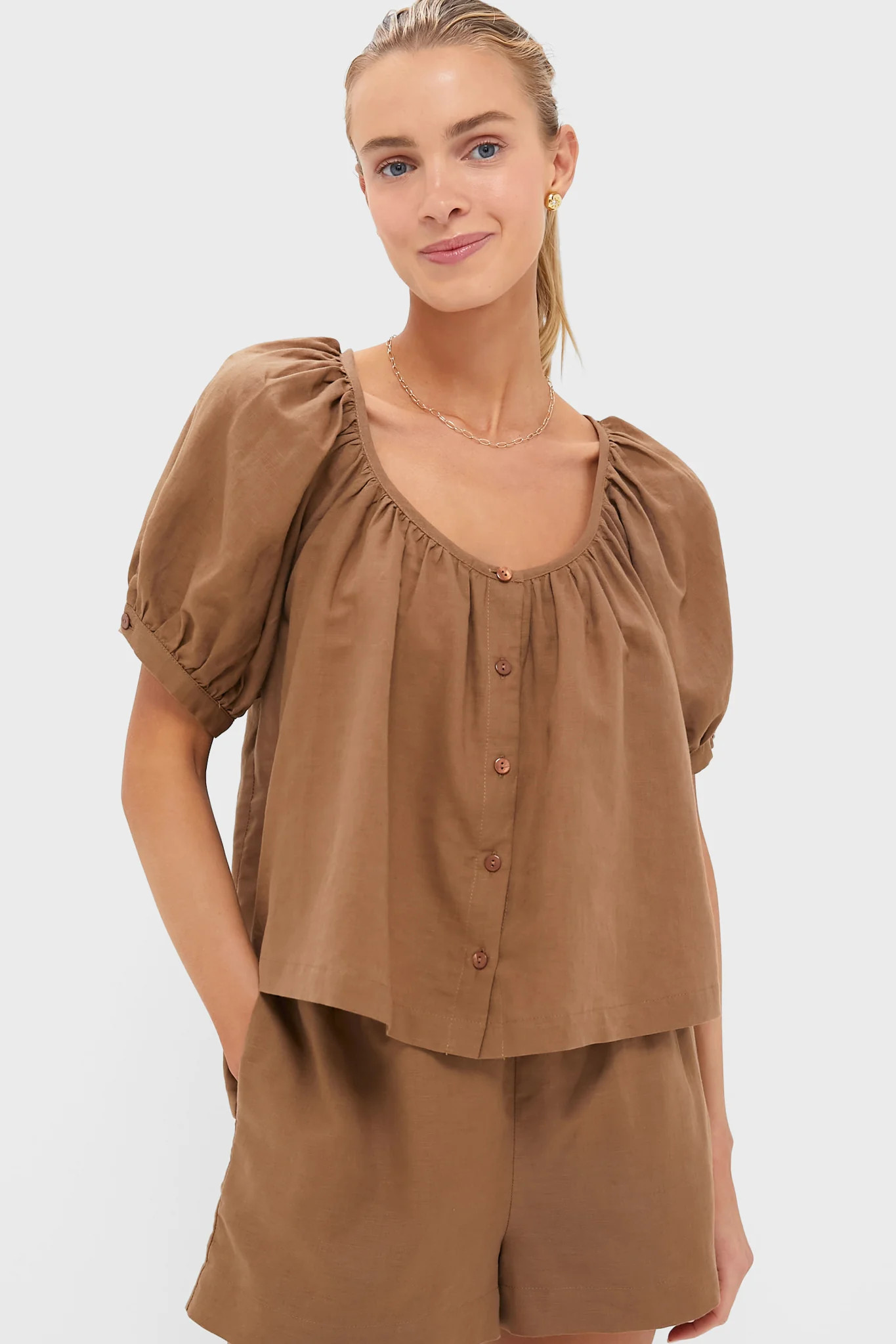 Mocha Cotton Linen Tully Top | Tuckernuck (US)