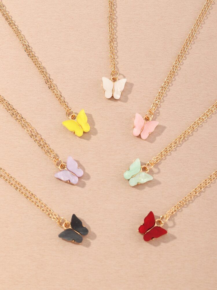 7pcs Toddler Girls Butterfly Charm Necklace | SHEIN
