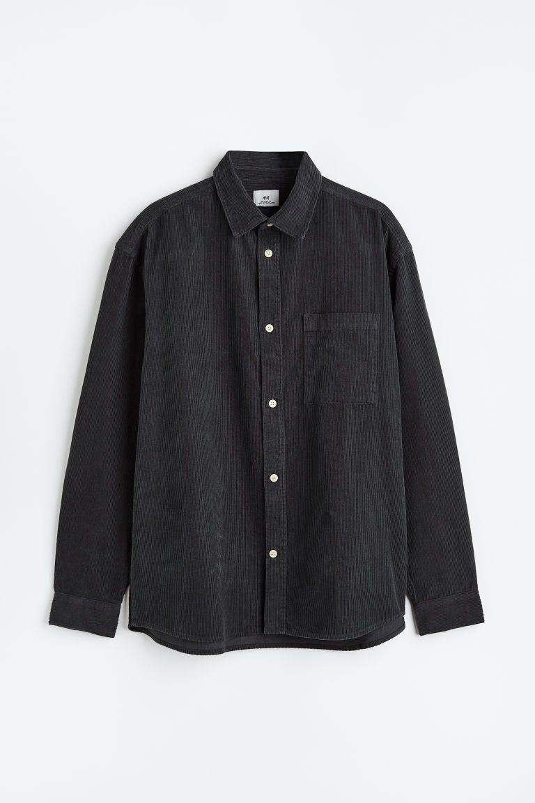 H & M - Relaxed Fit Corduroy shirt - Grey | H&M (UK, MY, IN, SG, PH, TW, HK)