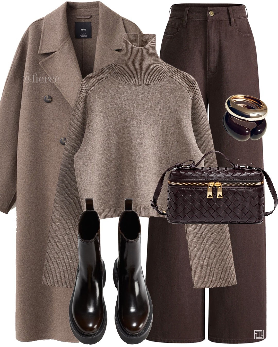 Taupe turtleneck jumper chocolate brown jeans flat ankle boots casual chic outfit lunch date work wear office outfit chocolate woven vanity bag 

#LTKeurope #LTKuk #LTKwinter
