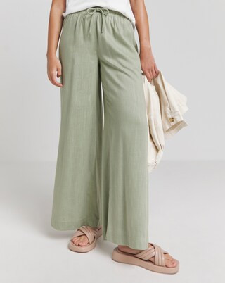 Khaki Tie Waist Wide Leg Linen Trousers | Simply Be | Simply Be (UK)