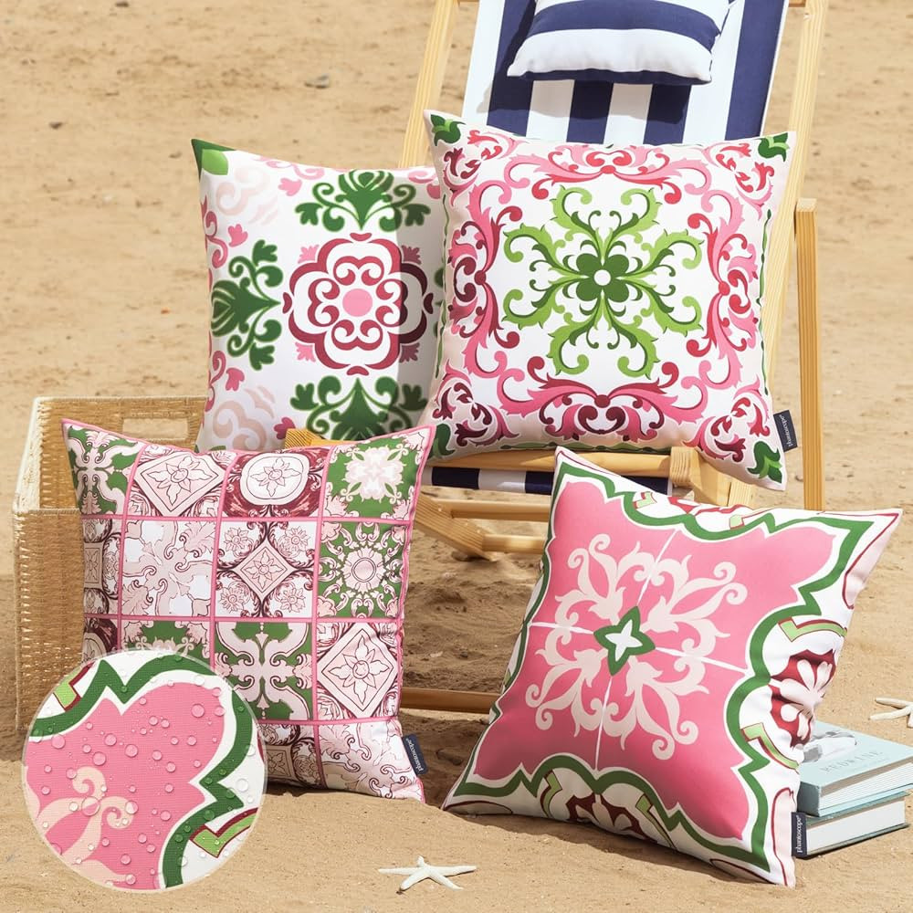 Phantoscope Set of 4 Outdoor Waterproof Throw Pillow Covers, Geometric, Decorative Boho Farmhouse... | Amazon (US)