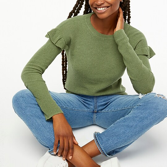 Cotton ruffle-sleeve sweater | J.Crew Factory