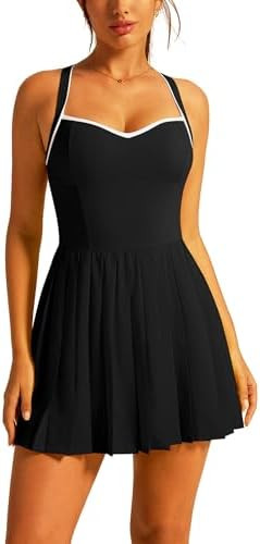 ABOCIW Womens Sweetheart Neck Pleated Tennis Dress Built in Bra and Shorts Golf Athletic Dress wi... | Amazon (US)