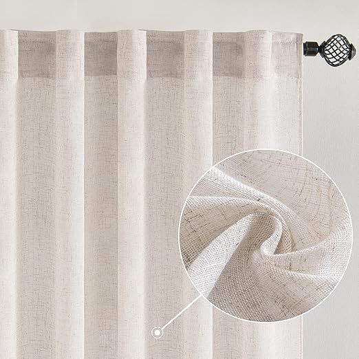 MIULEE White Linen Curtains 90 Inch Long for Bedroom Living Room, Soft Thick Linen Textured Windo... | Amazon (US)