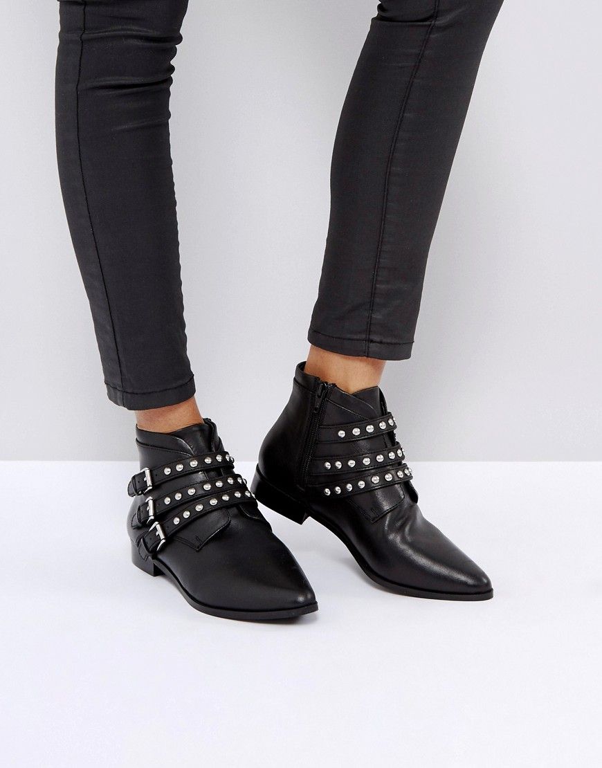 ASOS ALERTED Leather Studded Ankle Boots - Black | ASOS US