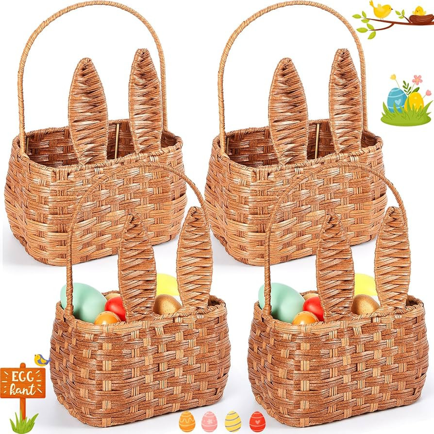 Gerrii 4 Pcs Easter Basket with Handle Bunny Easter Woven Picnic Basket for Kids with Cute Rabbit... | Amazon (US)