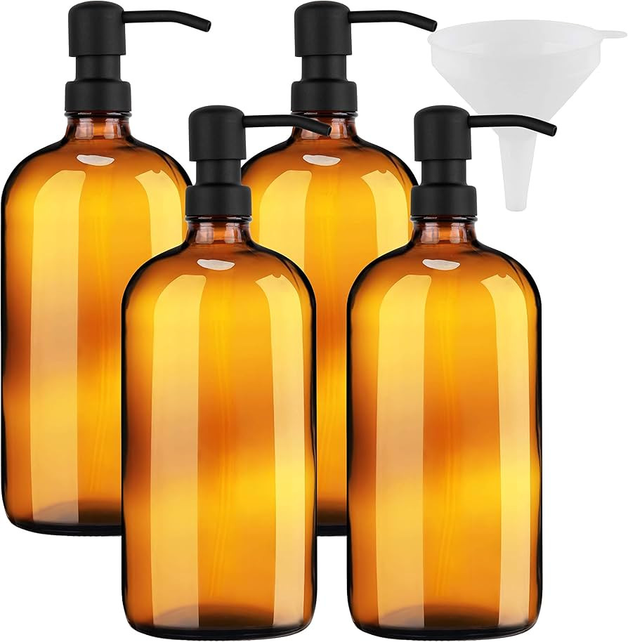 Kitchentoolz Large Pump Bottle - 32 Ounce Glass Shampoo and Soap Dispenser - Amber | Amazon (US)