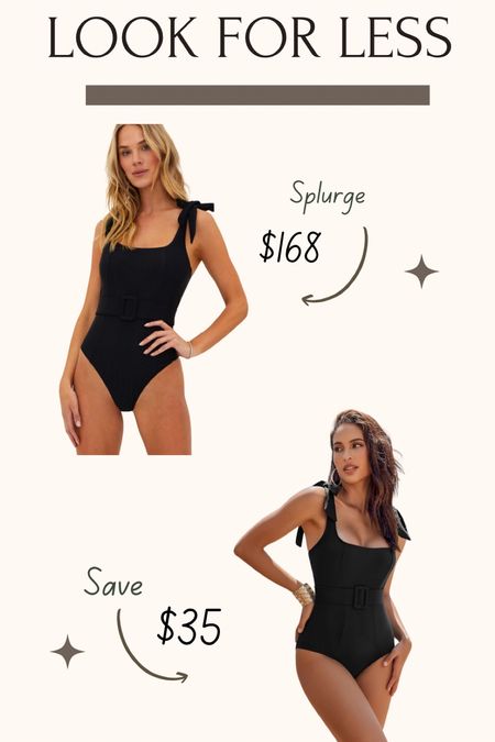 Tummy control black one piece swim suit with belt. Love this suit! Linking high end look and look for less. 

#LTKStyleTip #LTKSummerSales #LTKSwim