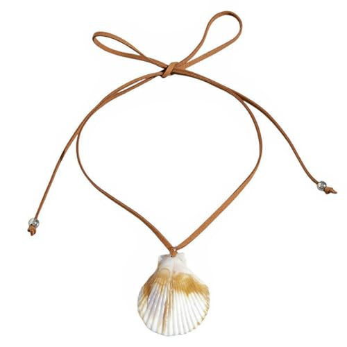 BYETOCE Large Seashell Pendant Necklace Natural Textured Ocean Jewellery White Shell Choker with Leather for Women Boho Beach Charm Chain Trendy Summer Ocean Jewelry Ornament | Amazon (US)