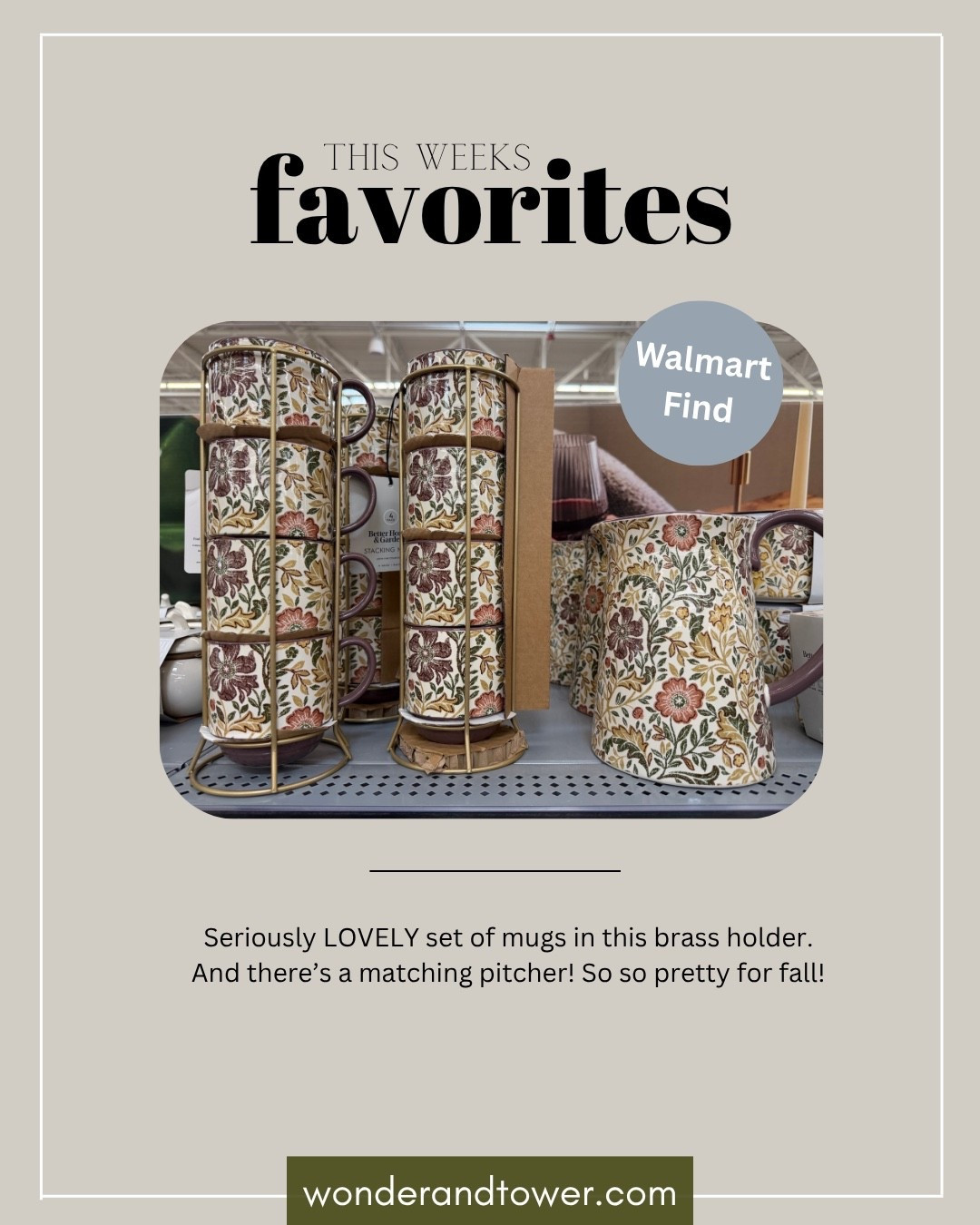 Beautiful mugs with brass rack and matching pitcher! All from Walmart and perfect for fall

#LTKHome #LTKSeasonal #LTKmomlife