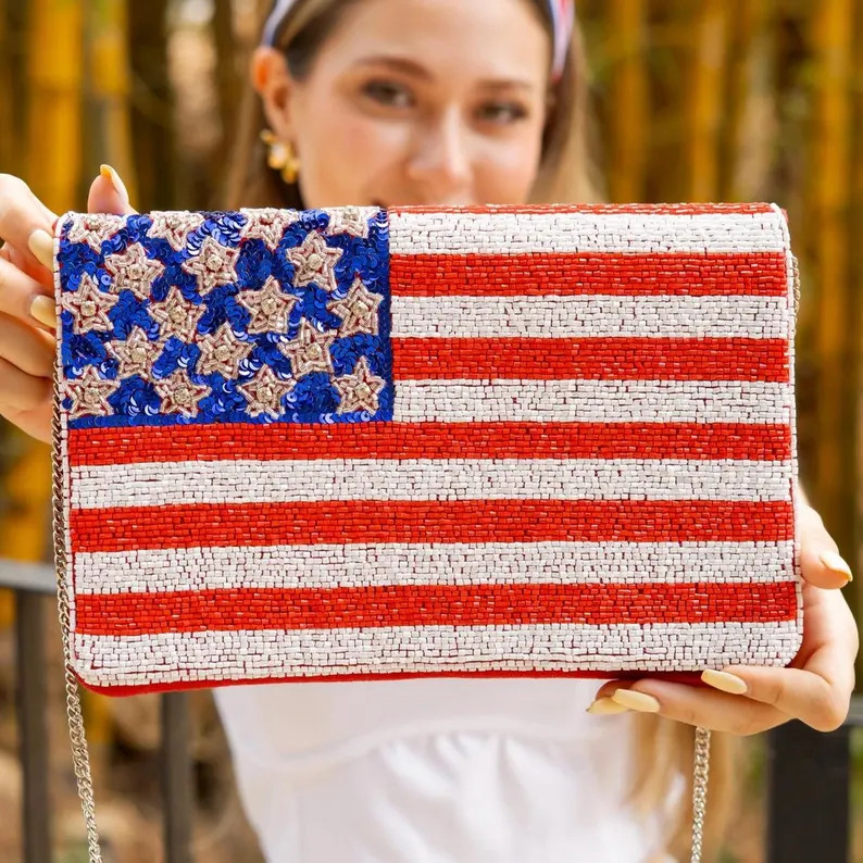 Handmade Beautiful Fourth of July Clutch Purse With Blue Sequins, USA White, and Red Seed Beads, ... | Etsy (US)