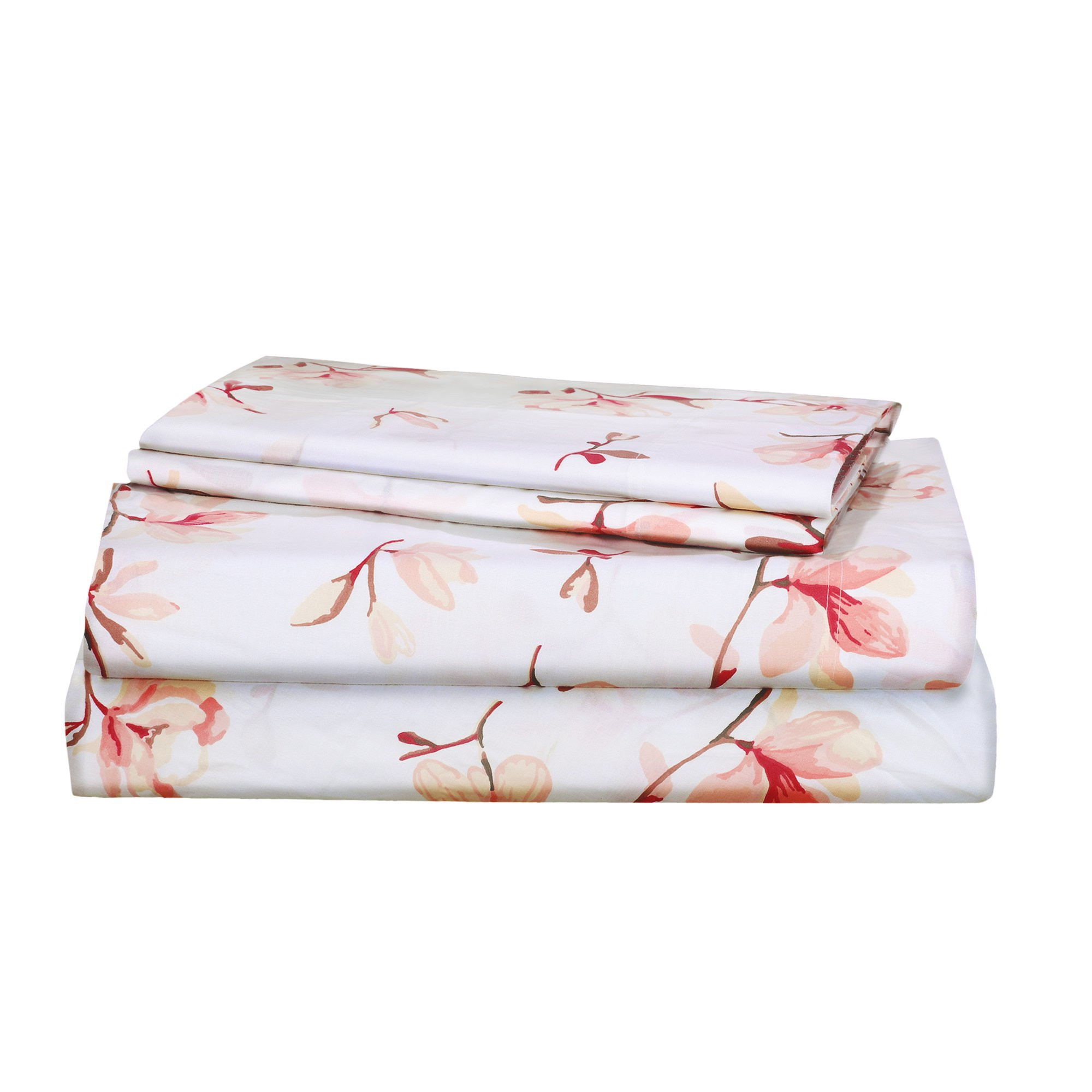 Renauraa 144 Thread Count 100% Cotton Percale Floral Full Bed Sheet Set | Walmart (US)