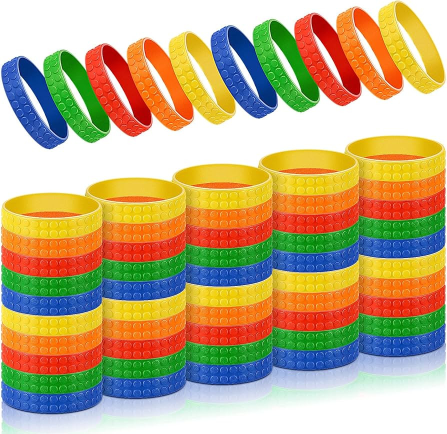 Civaner 60 Pcs Colorful Brick Party Favors Building Block Bracelets Goodie Bag Bulk Rubber Bracel... | Amazon (US)