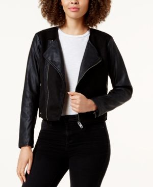 Lucky Brand Faux-Leather-Contrast Moto Jacket | Macys (US)