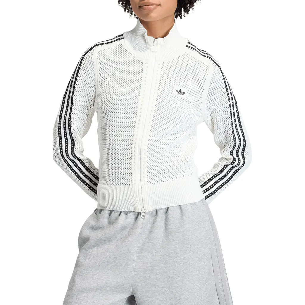 adidas Originals Open Knit Track Jacket in Off White at Nordstrom, Size Medium | Nordstrom