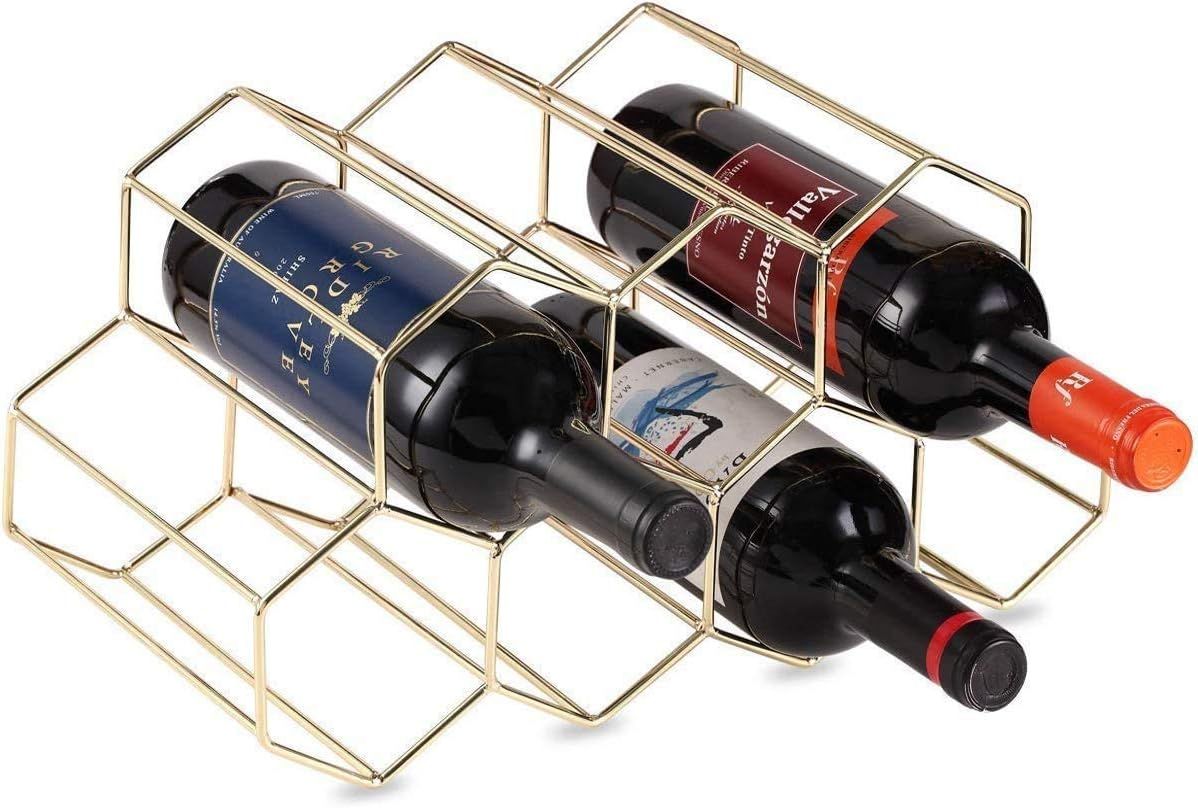 KirinRen Gold Metal Wine Rack Freestanding, Tabletop Wine Rack Holder, Countertop Wine Bottle Hol... | Amazon (US)