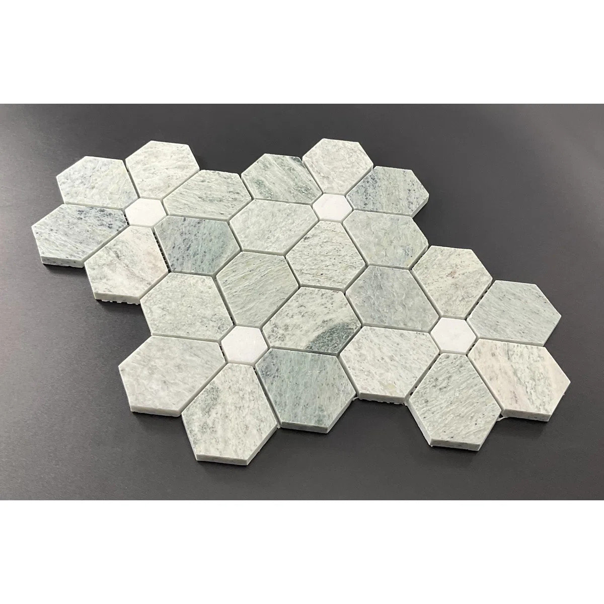 Mfl Ming Green and Thassos White Large Flowers Pattern Marble Novelty Mosaic (Set of 10) | Wayfair North America