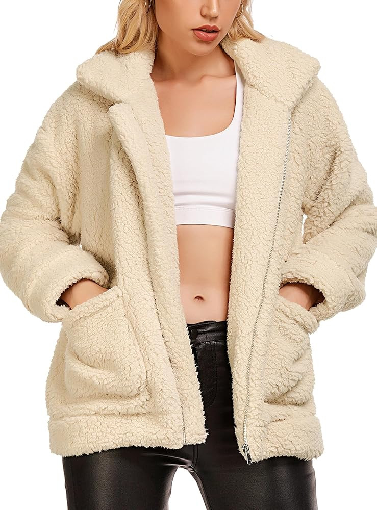 Comeon Winter Coats for Women Shaggy Fur Jacket Fuzzy Faux Shearling Zip Up Oversized Warm Shacke... | Amazon (US)