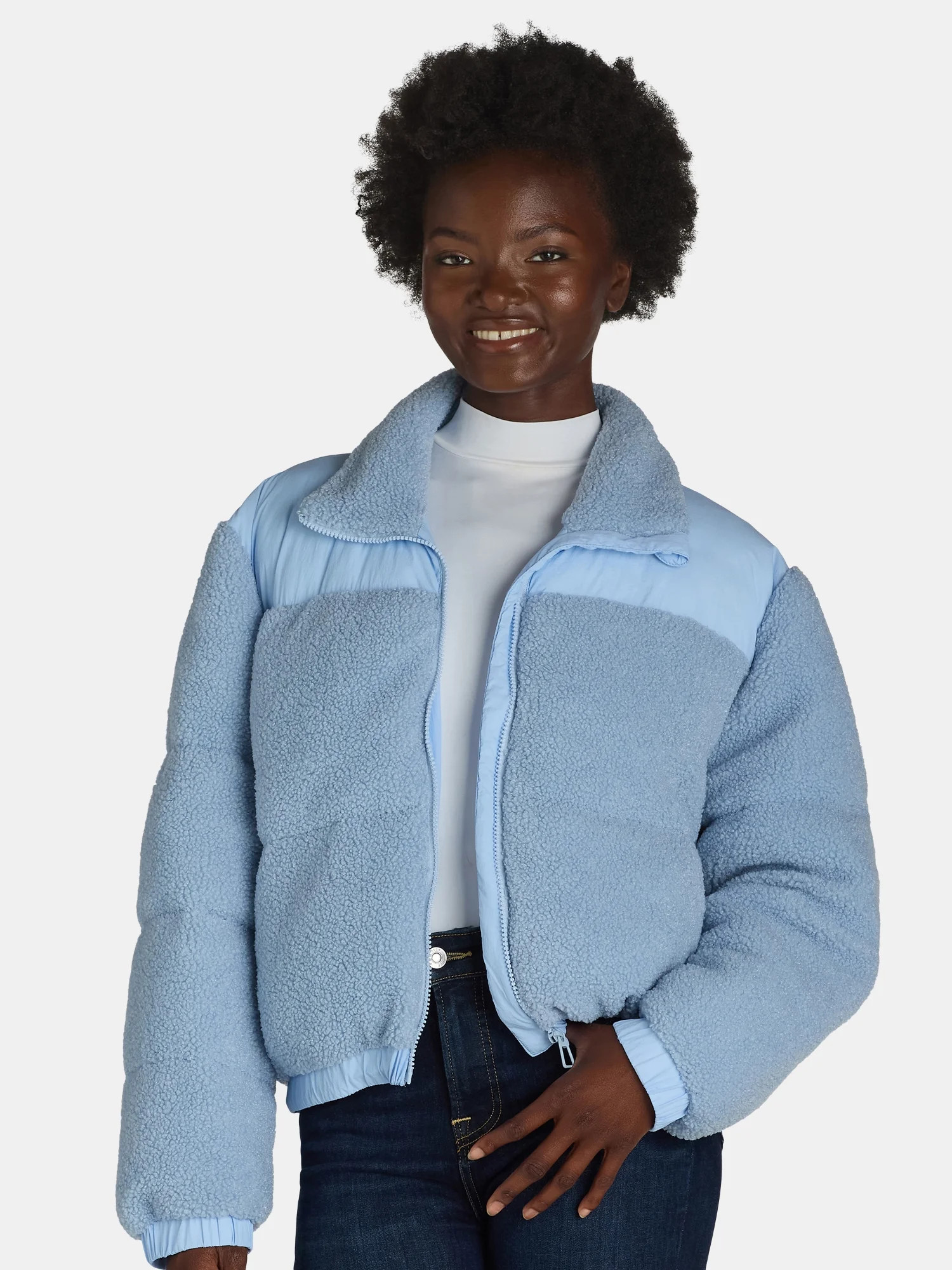 Liv & Lottie Women’s Teddy Fleece Puffer Jacket with Pockets, Sizes S-XL | Walmart (US)