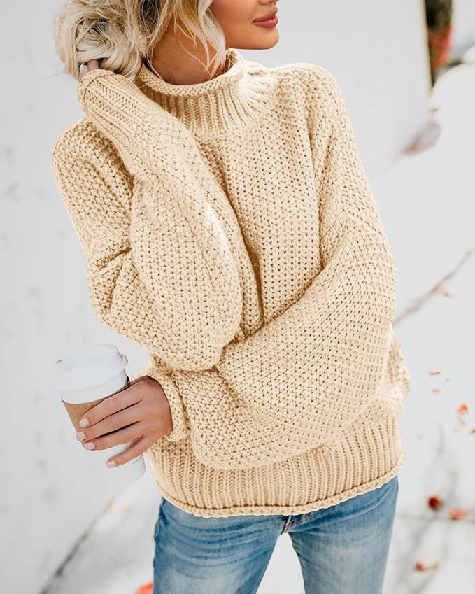 Saodimallsu Womens Turtleneck Oversized Sweaters Batwing Long Sleeve Pullover Loose Chunky Knit J... | Amazon (US)