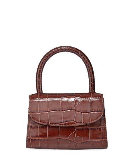 BY FAR Mini Crocodile-Embossed Top-Handle Bag, Brown | Neiman Marcus