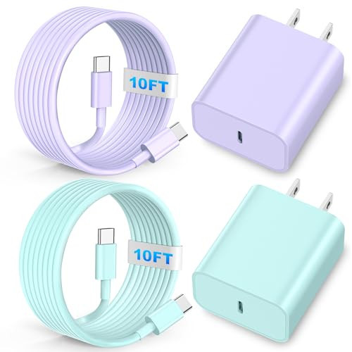 Riofxqin i Phone 16 15 Chargers Fast Charging 20W USB C Charger 10FT Type C Charging Cable Charger with 2 Pack Type C Wall Chargers for i Phone 15/16/17 Plus/Pro/Max/Pad Pro - Purple Green | Amazon (US)