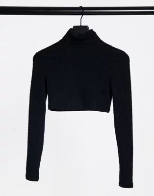 Bershka cable cropped roll neck long sleeve in black | ASOS (Global)