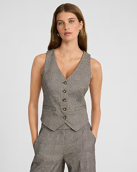 Editor Plaid Five Button Blazer Vest | Express