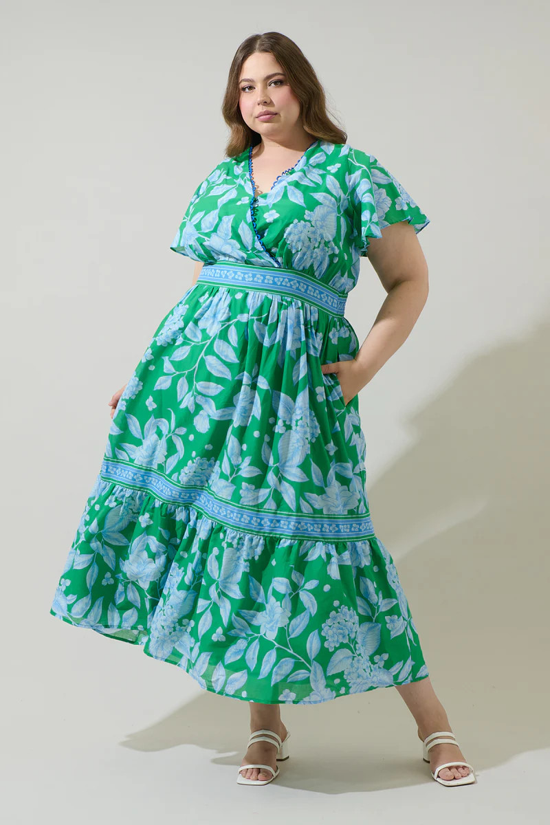 Verbena Floral Ingrida Surplice Maxi Dress Curve | Sugarlips