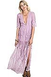 Eleter Women's Deep V-Neck Lace Romper Short Sleeve Long Dress (Large, Purple) | Amazon (US)