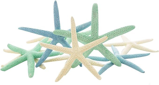 Real Starfish Decor - (10 pk) 4-5" Assorted White Blue & Green Finger Colored Starfish - Starfish... | Amazon (US)