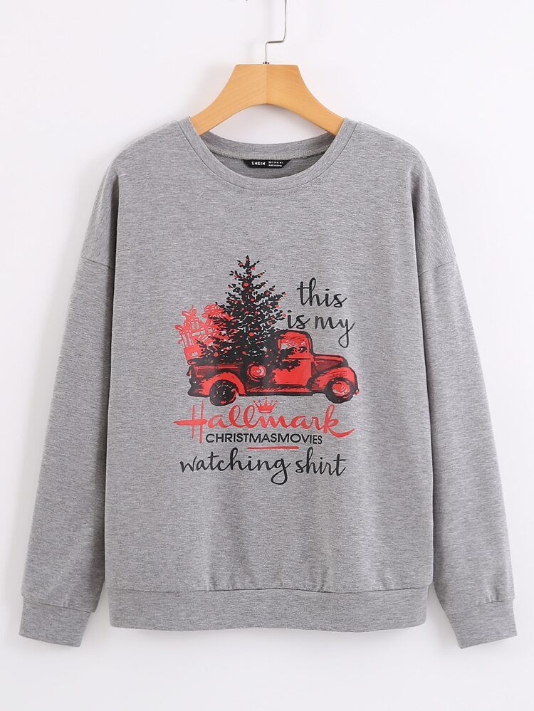 Christmas & Slogan Graphic Sweatshirt | SHEIN